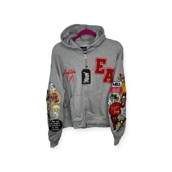 Limited Edition: new Eternal Ambitions ↯ Patch Work Hoodie ↯ Sweatshirt Grey ↯ L - Picture 7 of 16